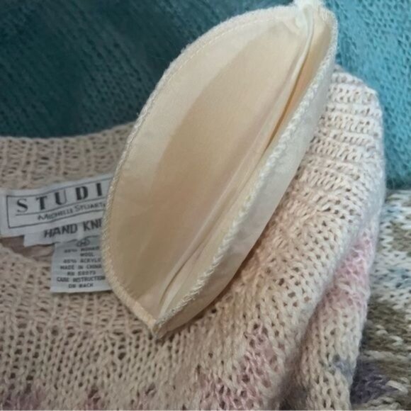 Studio Michelle Stuart Sweater Womens M Teal Mohair Wool Blend Hand Knit Nordic - Picture 6 of 12